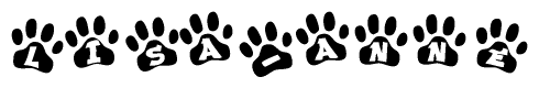 The image shows a series of animal paw prints arranged horizontally. Within each paw print, there's a letter; together they spell Lisa-anne