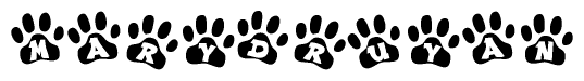 The image shows a series of animal paw prints arranged horizontally. Within each paw print, there's a letter; together they spell Marydruyan