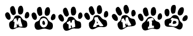 The image shows a row of animal paw prints, each containing a letter. The letters spell out the word Mohamid within the paw prints.