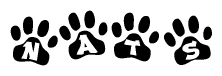 The image shows a series of animal paw prints arranged in a horizontal line. Each paw print contains a letter, and together they spell out the word Nats.