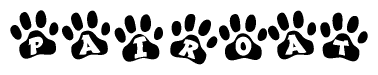 The image shows a series of animal paw prints arranged horizontally. Within each paw print, there's a letter; together they spell Pairoat