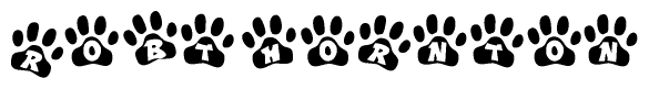 The image shows a series of animal paw prints arranged horizontally. Within each paw print, there's a letter; together they spell Robthornton