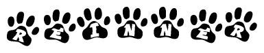 The image shows a row of animal paw prints, each containing a letter. The letters spell out the word Reinner within the paw prints.