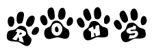 The image shows a series of animal paw prints arranged horizontally. Within each paw print, there's a letter; together they spell Rohs