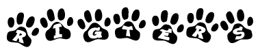 The image shows a row of animal paw prints, each containing a letter. The letters spell out the word Rigters within the paw prints.