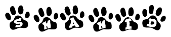 The image shows a series of animal paw prints arranged horizontally. Within each paw print, there's a letter; together they spell Shahid