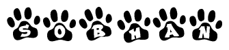 The image shows a series of animal paw prints arranged in a horizontal line. Each paw print contains a letter, and together they spell out the word Sobhan.