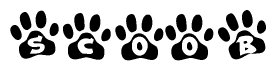 The image shows a series of animal paw prints arranged horizontally. Within each paw print, there's a letter; together they spell Scoob