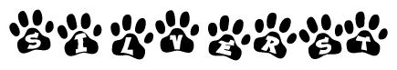 The image shows a row of animal paw prints, each containing a letter. The letters spell out the word Silverst within the paw prints.