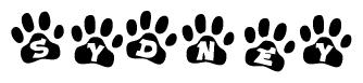 The image shows a series of animal paw prints arranged horizontally. Within each paw print, there's a letter; together they spell Sydney