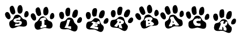 The image shows a series of animal paw prints arranged horizontally. Within each paw print, there's a letter; together they spell Silerback
