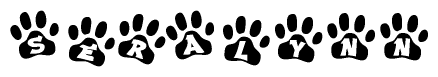 The image shows a series of animal paw prints arranged horizontally. Within each paw print, there's a letter; together they spell Seralynn