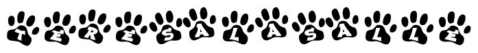 The image shows a series of animal paw prints arranged horizontally. Within each paw print, there's a letter; together they spell Teresalasalle