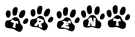 The image shows a row of animal paw prints, each containing a letter. The letters spell out the word Trent within the paw prints.