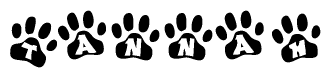 The image shows a row of animal paw prints, each containing a letter. The letters spell out the word Tannah within the paw prints.