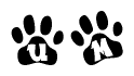 The image shows a series of animal paw prints arranged horizontally. Within each paw print, there's a letter; together they spell Um