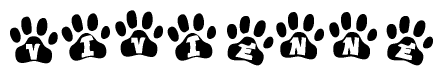 The image shows a series of animal paw prints arranged horizontally. Within each paw print, there's a letter; together they spell Vivienne