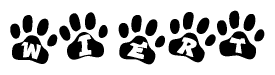 The image shows a series of animal paw prints arranged horizontally. Within each paw print, there's a letter; together they spell Wiert