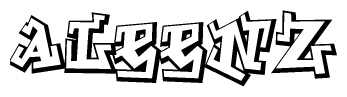 The clipart image depicts the word Aleenz in a style reminiscent of graffiti. The letters are drawn in a bold, block-like script with sharp angles and a three-dimensional appearance.