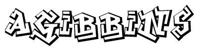 The image is a stylized representation of the letters Agibbins designed to mimic the look of graffiti text. The letters are bold and have a three-dimensional appearance, with emphasis on angles and shadowing effects.