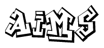 The image is a stylized representation of the letters Aims designed to mimic the look of graffiti text. The letters are bold and have a three-dimensional appearance, with emphasis on angles and shadowing effects.