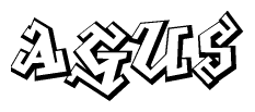 The clipart image depicts the word Agus in a style reminiscent of graffiti. The letters are drawn in a bold, block-like script with sharp angles and a three-dimensional appearance.