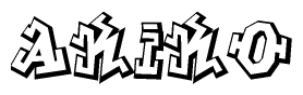 The clipart image depicts the word Akiko in a style reminiscent of graffiti. The letters are drawn in a bold, block-like script with sharp angles and a three-dimensional appearance.