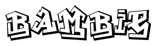 The image is a stylized representation of the letters Bambie designed to mimic the look of graffiti text. The letters are bold and have a three-dimensional appearance, with emphasis on angles and shadowing effects.