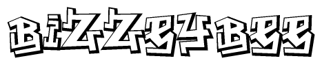 The image is a stylized representation of the letters Bizzeybee designed to mimic the look of graffiti text. The letters are bold and have a three-dimensional appearance, with emphasis on angles and shadowing effects.
