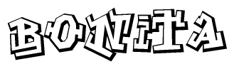 The image is a stylized representation of the letters Bonita designed to mimic the look of graffiti text. The letters are bold and have a three-dimensional appearance, with emphasis on angles and shadowing effects.