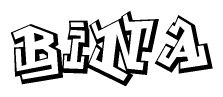 The image is a stylized representation of the letters Bina designed to mimic the look of graffiti text. The letters are bold and have a three-dimensional appearance, with emphasis on angles and shadowing effects.