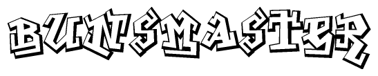 The image is a stylized representation of the letters Bunsmaster designed to mimic the look of graffiti text. The letters are bold and have a three-dimensional appearance, with emphasis on angles and shadowing effects.