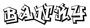 The image is a stylized representation of the letters Banky designed to mimic the look of graffiti text. The letters are bold and have a three-dimensional appearance, with emphasis on angles and shadowing effects.