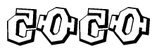 The clipart image depicts the word Coco in a style reminiscent of graffiti. The letters are drawn in a bold, block-like script with sharp angles and a three-dimensional appearance.