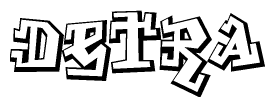 The clipart image depicts the word Detra in a style reminiscent of graffiti. The letters are drawn in a bold, block-like script with sharp angles and a three-dimensional appearance.