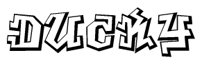 The image is a stylized representation of the letters Ducky designed to mimic the look of graffiti text. The letters are bold and have a three-dimensional appearance, with emphasis on angles and shadowing effects.