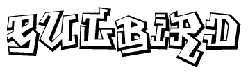 The image is a stylized representation of the letters Eulbird designed to mimic the look of graffiti text. The letters are bold and have a three-dimensional appearance, with emphasis on angles and shadowing effects.