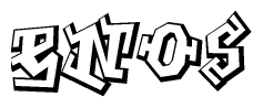 The image is a stylized representation of the letters Enos designed to mimic the look of graffiti text. The letters are bold and have a three-dimensional appearance, with emphasis on angles and shadowing effects.