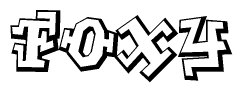 The clipart image depicts the word Foxy in a style reminiscent of graffiti. The letters are drawn in a bold, block-like script with sharp angles and a three-dimensional appearance.