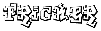 The image is a stylized representation of the letters Fricker designed to mimic the look of graffiti text. The letters are bold and have a three-dimensional appearance, with emphasis on angles and shadowing effects.
