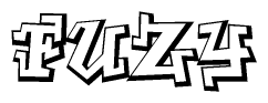 The image is a stylized representation of the letters Fuzy designed to mimic the look of graffiti text. The letters are bold and have a three-dimensional appearance, with emphasis on angles and shadowing effects.