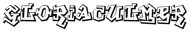 The clipart image depicts the word Gloriaculmer in a style reminiscent of graffiti. The letters are drawn in a bold, block-like script with sharp angles and a three-dimensional appearance.