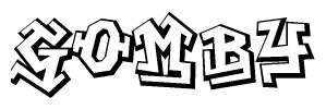 The clipart image depicts the word Gomby in a style reminiscent of graffiti. The letters are drawn in a bold, block-like script with sharp angles and a three-dimensional appearance.