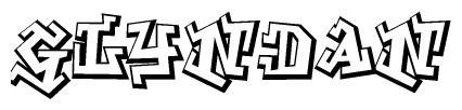 The image is a stylized representation of the letters Glyndan designed to mimic the look of graffiti text. The letters are bold and have a three-dimensional appearance, with emphasis on angles and shadowing effects.