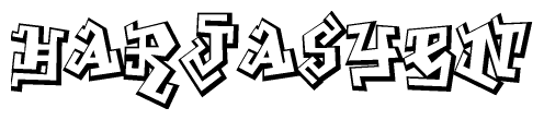 The clipart image depicts the word Harjasyen in a style reminiscent of graffiti. The letters are drawn in a bold, block-like script with sharp angles and a three-dimensional appearance.
