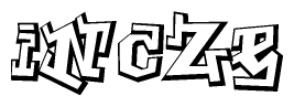 The image is a stylized representation of the letters Incze designed to mimic the look of graffiti text. The letters are bold and have a three-dimensional appearance, with emphasis on angles and shadowing effects.