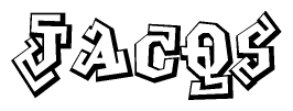 The clipart image depicts the word Jacqs in a style reminiscent of graffiti. The letters are drawn in a bold, block-like script with sharp angles and a three-dimensional appearance.