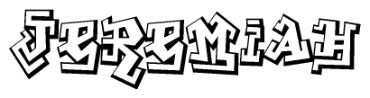 The image is a stylized representation of the letters Jeremiah designed to mimic the look of graffiti text. The letters are bold and have a three-dimensional appearance, with emphasis on angles and shadowing effects.