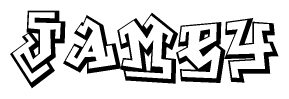 The clipart image depicts the word Jamey in a style reminiscent of graffiti. The letters are drawn in a bold, block-like script with sharp angles and a three-dimensional appearance.