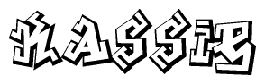 The image is a stylized representation of the letters Kassie designed to mimic the look of graffiti text. The letters are bold and have a three-dimensional appearance, with emphasis on angles and shadowing effects.